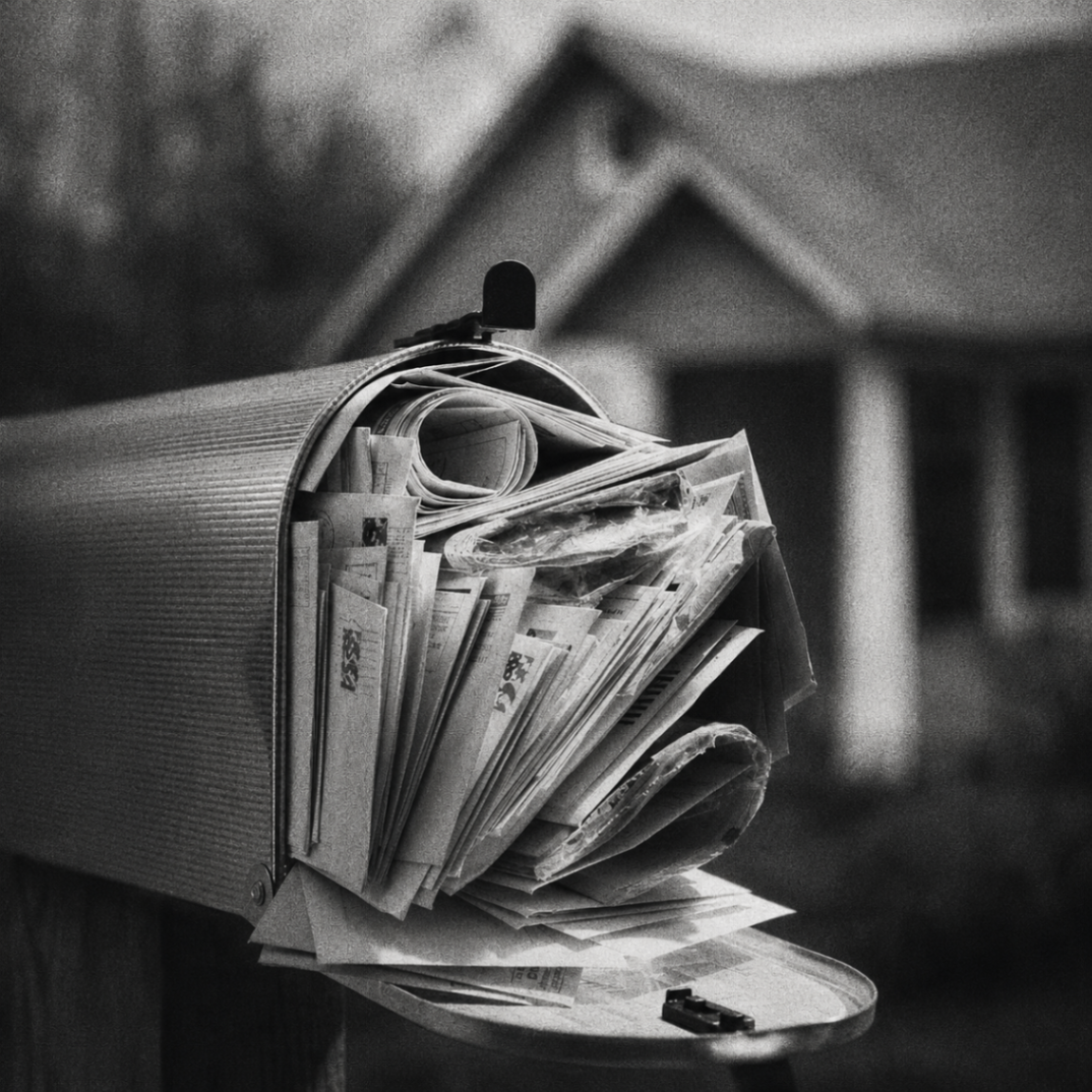 Mailbox filled with printed mail pieces for direct mail marketing services
