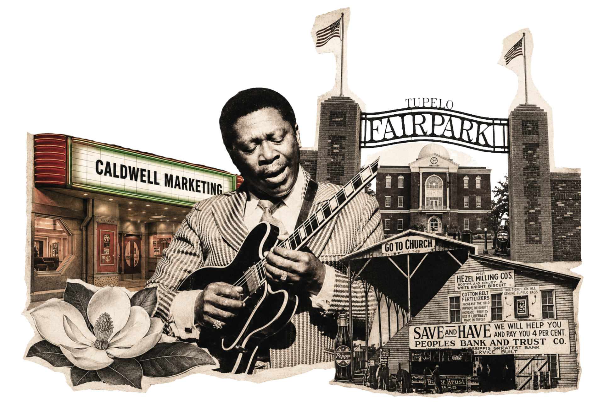 Tupelo collage with B.B. King