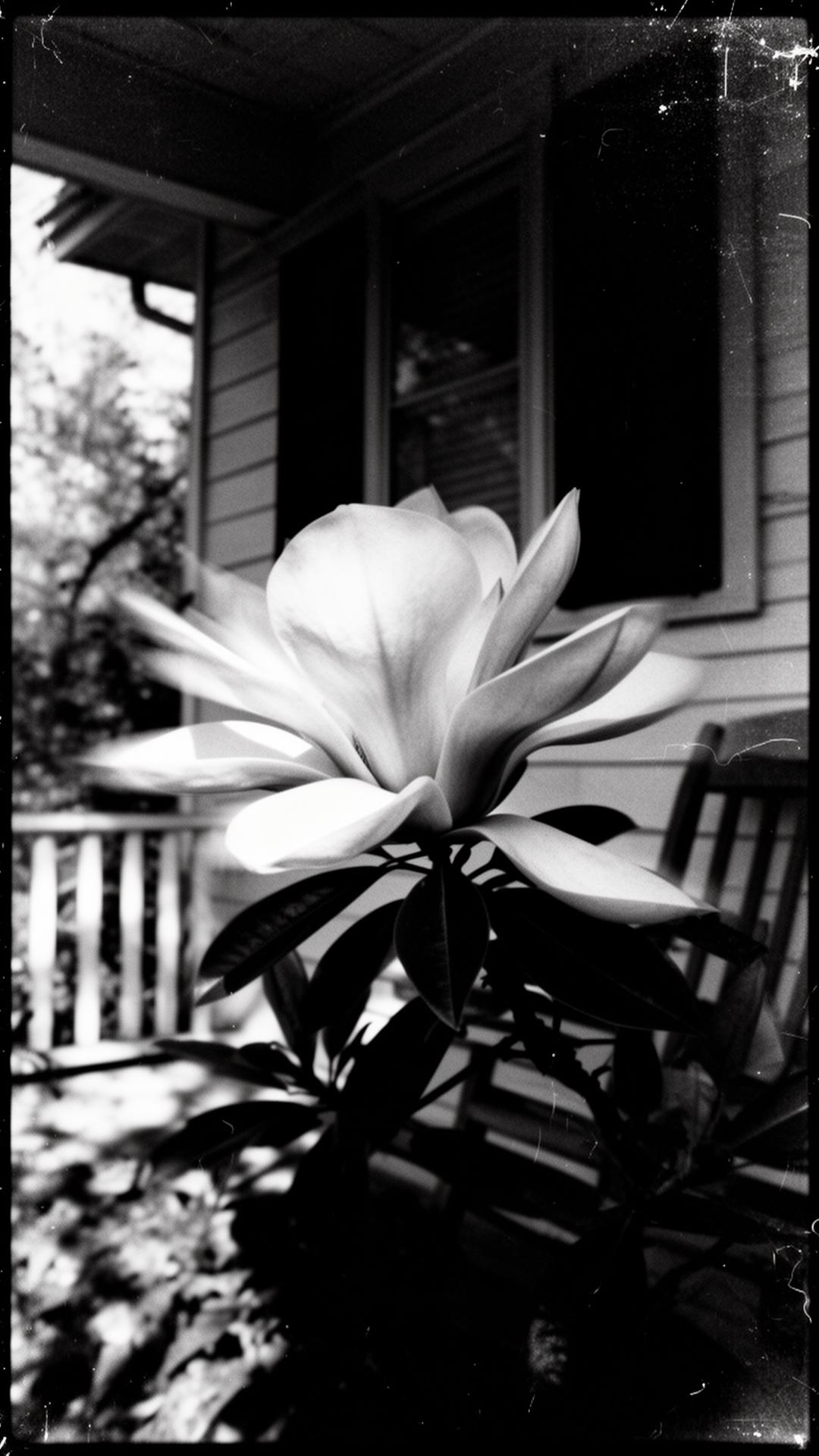 Magnolia bloom on a North Mississippi porch, 35mm film